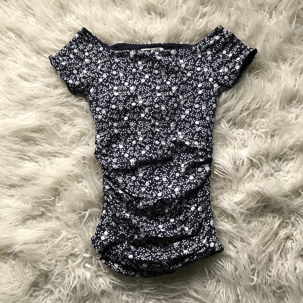 BODEN NAVY WHITE RUCHED DOT TOP